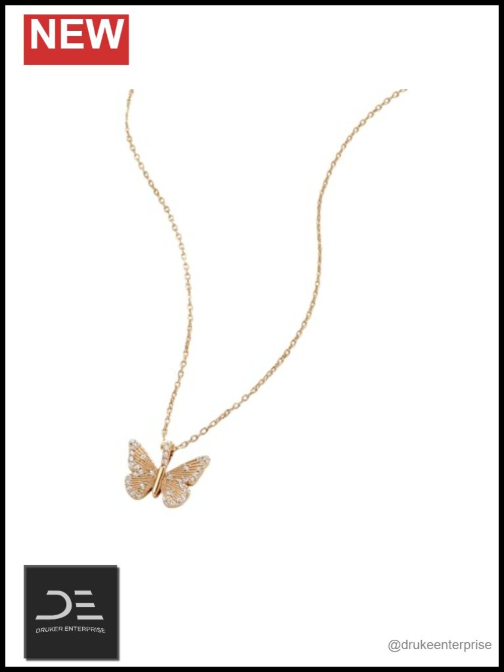 Sterling Silver Butterfly Pendant Necklace 18" Hypoallergenic Adjustable